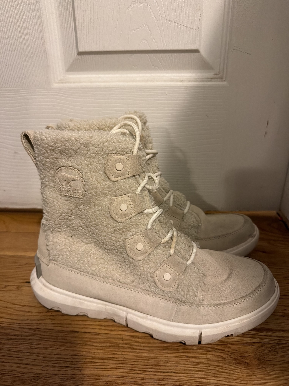 Sorel Cream Sherpa Lace-Up Boots